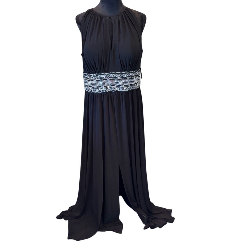 R&M Richards Black Maxi Gown with Beaded Waistband